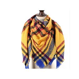 Women Blanket Oversized Plaid Tartan Scarf Orange NEW
